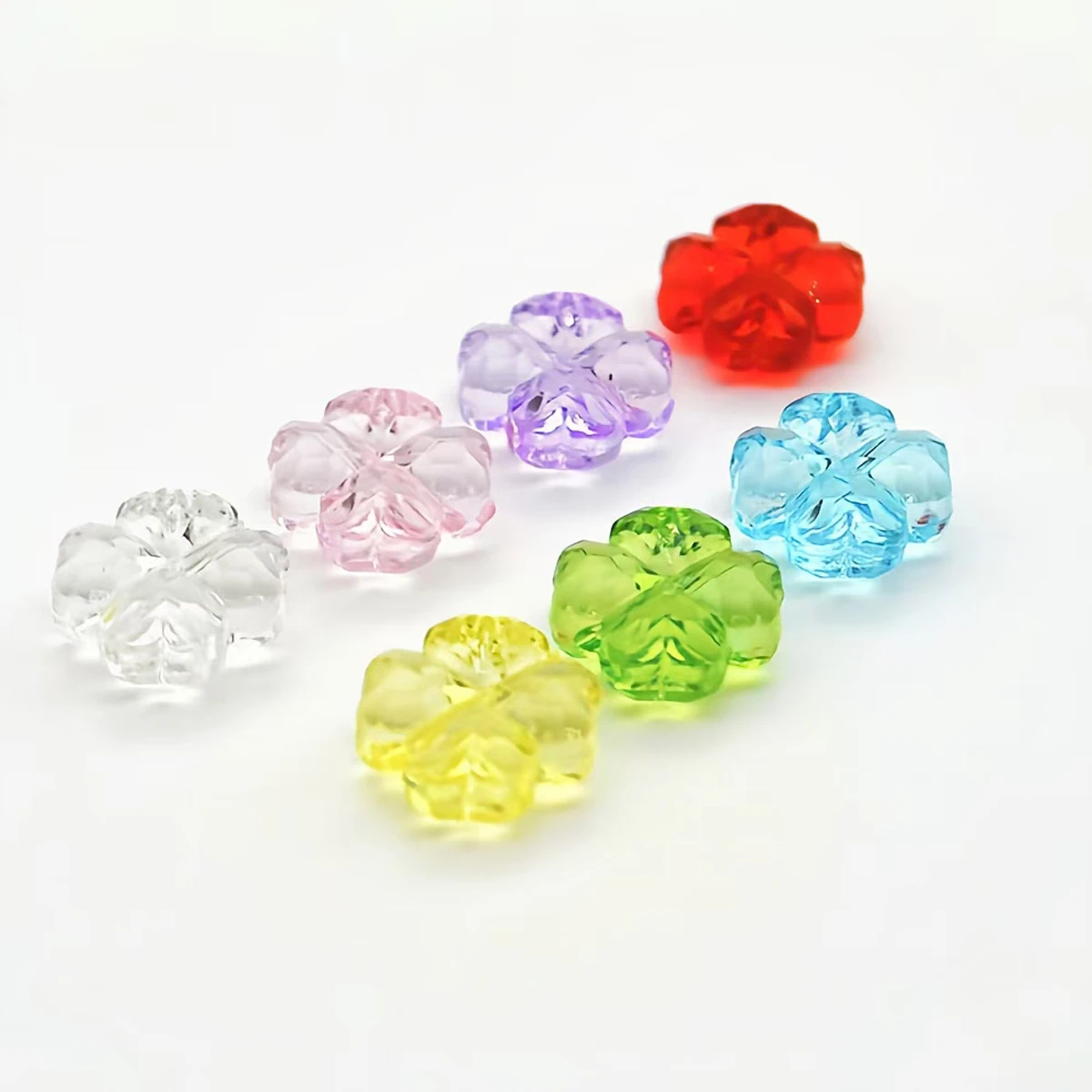 20pcs fashion trend wind acrylic transparent color straight hole 13mm four-leaf clover beads make DIY bracelet accessories