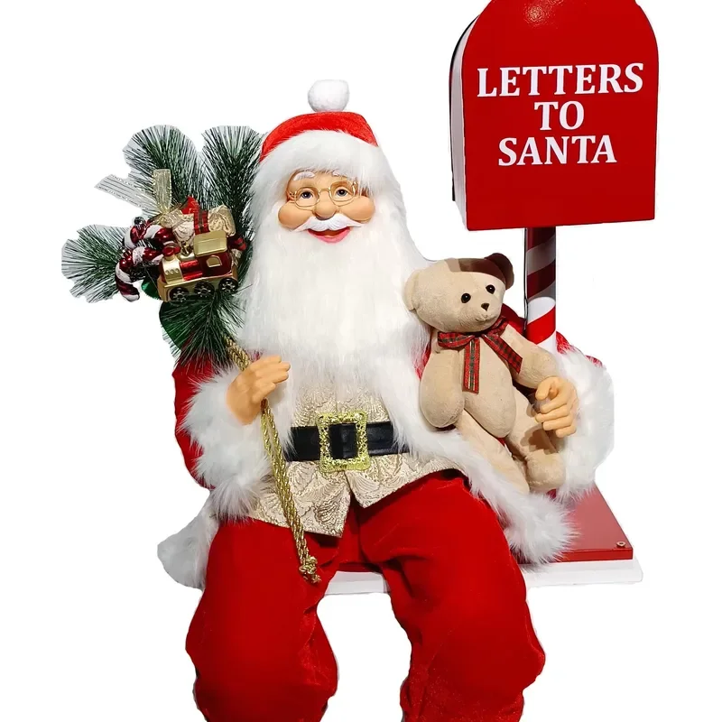 for Santa Christmas Ornament 24-36 Inch New Design Red Sitting Mailbox Acoustical Control with Light Music Eco-Friendly