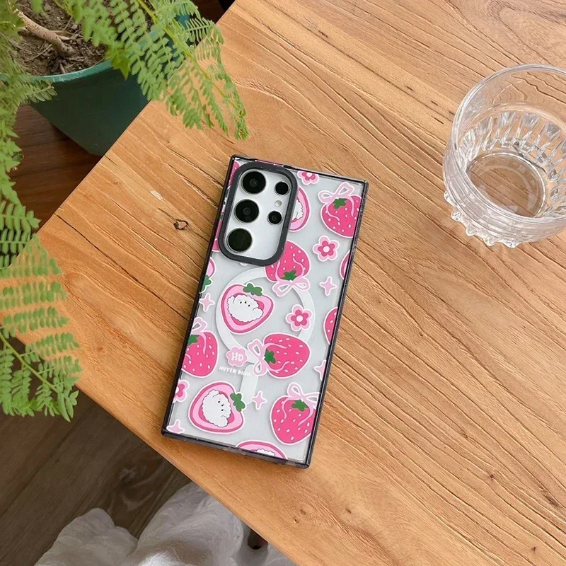 Cute White Dog Black Border Magnetic Acrylic Protective Case for Samsung Galaxy S22 U S23U S24 Ultra S24+ Plus Shell