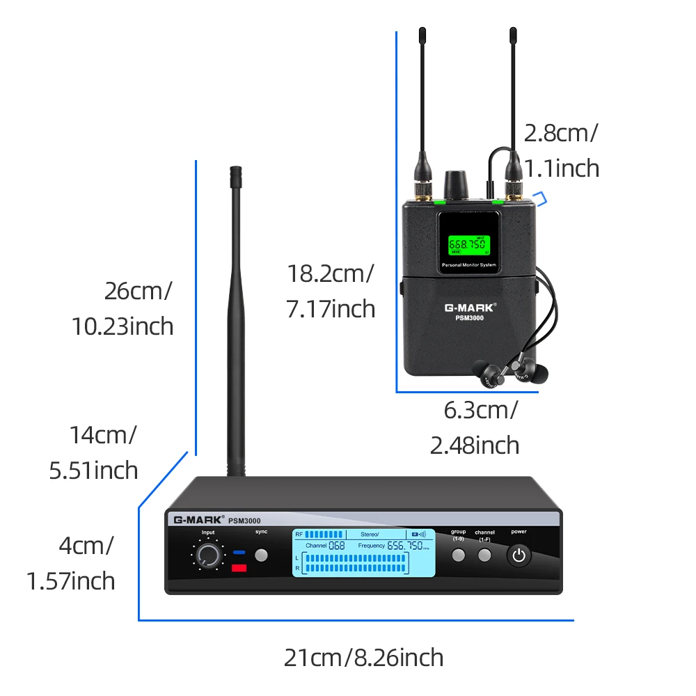 شاشة لاسلكية داخل الأذن G-MARK PSM3000 UHF ستيريو مرحلة العودة تردد قابل للاختيار لأداء فرقة استوديو الغيتار المغني