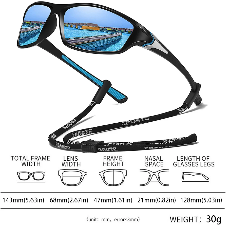 Modische UV400-Sonnenbrille mit Metallrahmen, Unisex, Outdoor-Sport-Schutzbrille mit Kette zum Bergsteigen und Angeln – Detail 9
