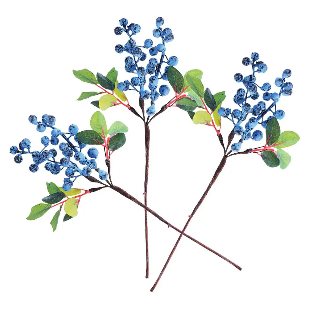 

3 Pcs Artificial Blueberry Picks Simulated Branches Vivid Color Lifelike Christmas Wedding Party Home Office Altar Church
