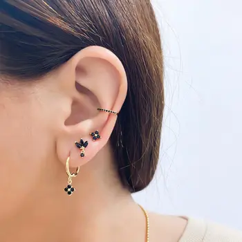 עגילי כסף סטרלינג 925 עם מחט זירקון שחור גיאומטרי לנשים עגילי תליון פירסינג כוכבים/פרחים תכשיטי אופנה 8 best sales זירקון שחור - №3