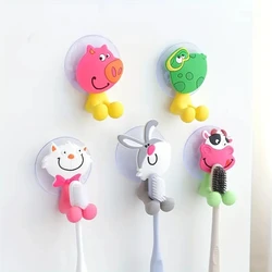 5pc Cute Cartoon Animal Toothbrush Holder,Wall OuntedToothbrush Storage Rack,BathroomMultifunctional Wall Hook,Toothbrush Holder