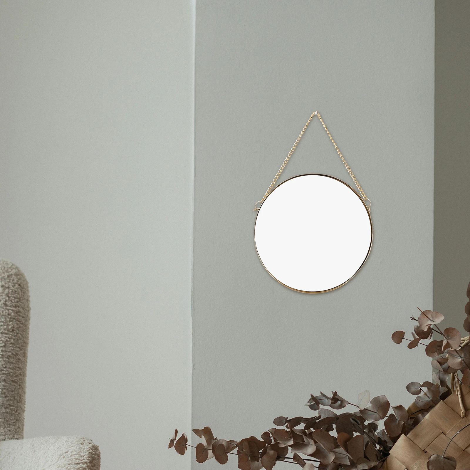 

Small Round Wall Mirror Iron Glass Frame Punch Free Hanging Decorative Mirror for Bathroom Bedroom Living Room Dorm Makeup