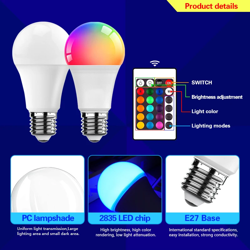 Żarówki LED AC 220V E27 RGB Bombillas Led Lamp IR Remote Control Changeable Colorful RGB White Ampoules Spotlight Led Bulb