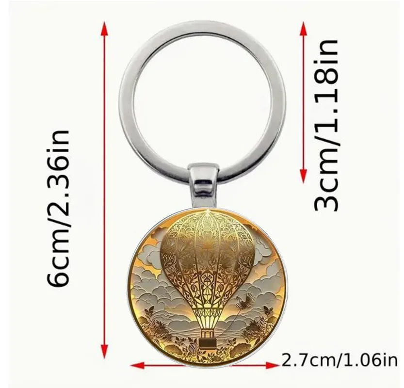 Love adventure hot air balloon glass alloy men's keychain, time gem keychain, the best gift for friends