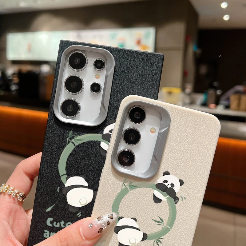 Cute Panda Leather Texture Soft Case For Samsung Galaxy S24 S23 S22 Ultra S24 FE A55 A54 A52 A35 A15 A25 A14 A16 5G Phone Cover image 3