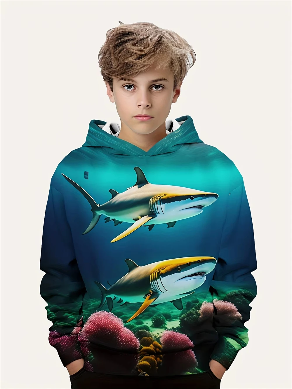 

3D Printing Boys Hoodies Realistic Shark Cozy Kids Clothing Casual Stylish Novelty Sweatshirts Long Sleeve Tops Autumn Winter