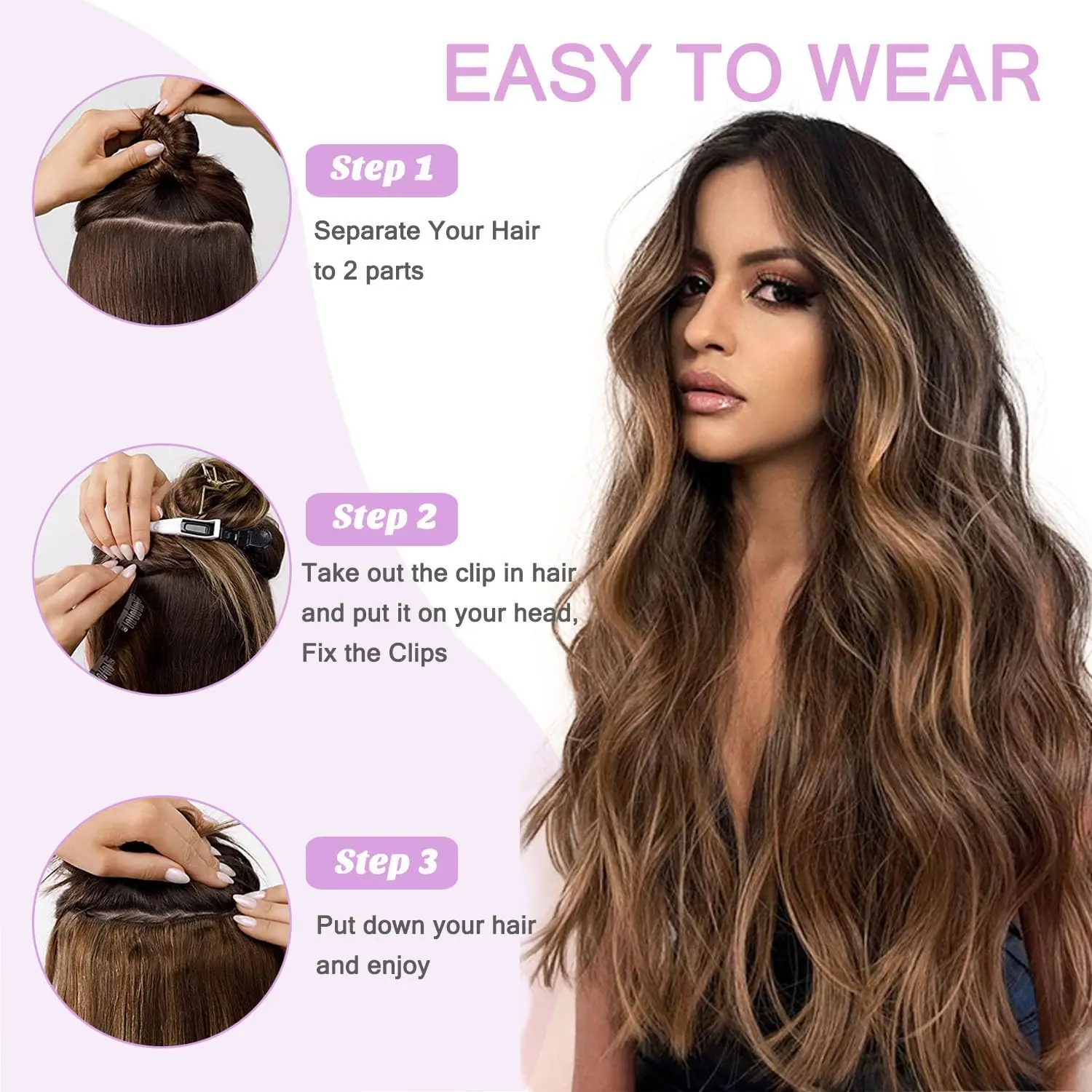 أومبير 4/27 الجسم موجة كليب في شعر مستعار بشري 100 جرام قطعة واحدة 5 مقاطع 3/4 كامل مشبك للرأس في وصلات الشعر 100% الشعر البشري #5