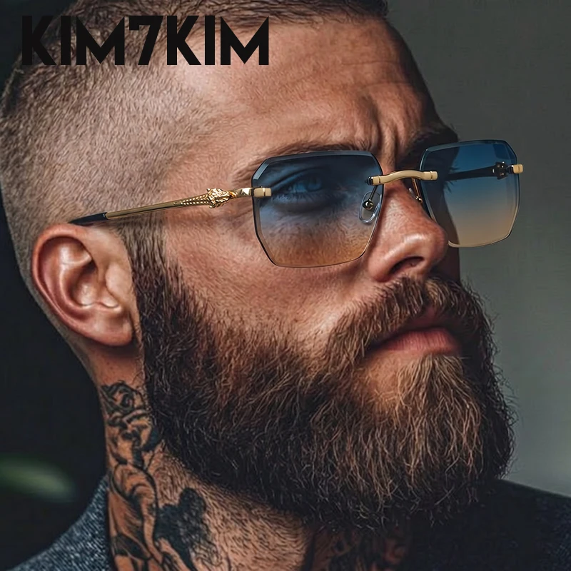 Modische Randlose Quadratische Punk-Sonnenbrille für Herren 2026 Luxus-Designer Leopardenkopf Metall-Sonnenbrille Steampunk Streetwear Herren-Schattierungen