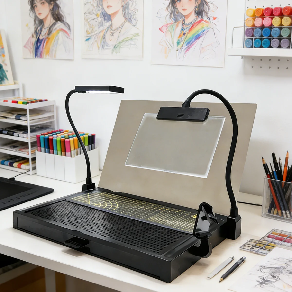 

Model Workstation Small Workbench with LED Light for Model Cutting, Grinding & Assembly, Hobby Craft DIY Workstation