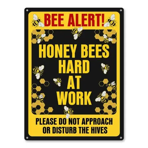 1e,Bee Warning Sign, Honey Bees Hard at Work, Funny Bee Wall Decor for Home Garden