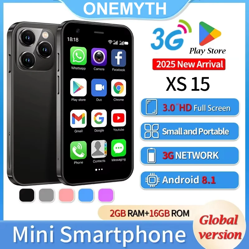 ONEMYTH XS15 Mini Smartphone Android 3.0-inch HD Display 2GB RAM 16GB ROM Dual SIM 3G Network Multi Color Small Phone