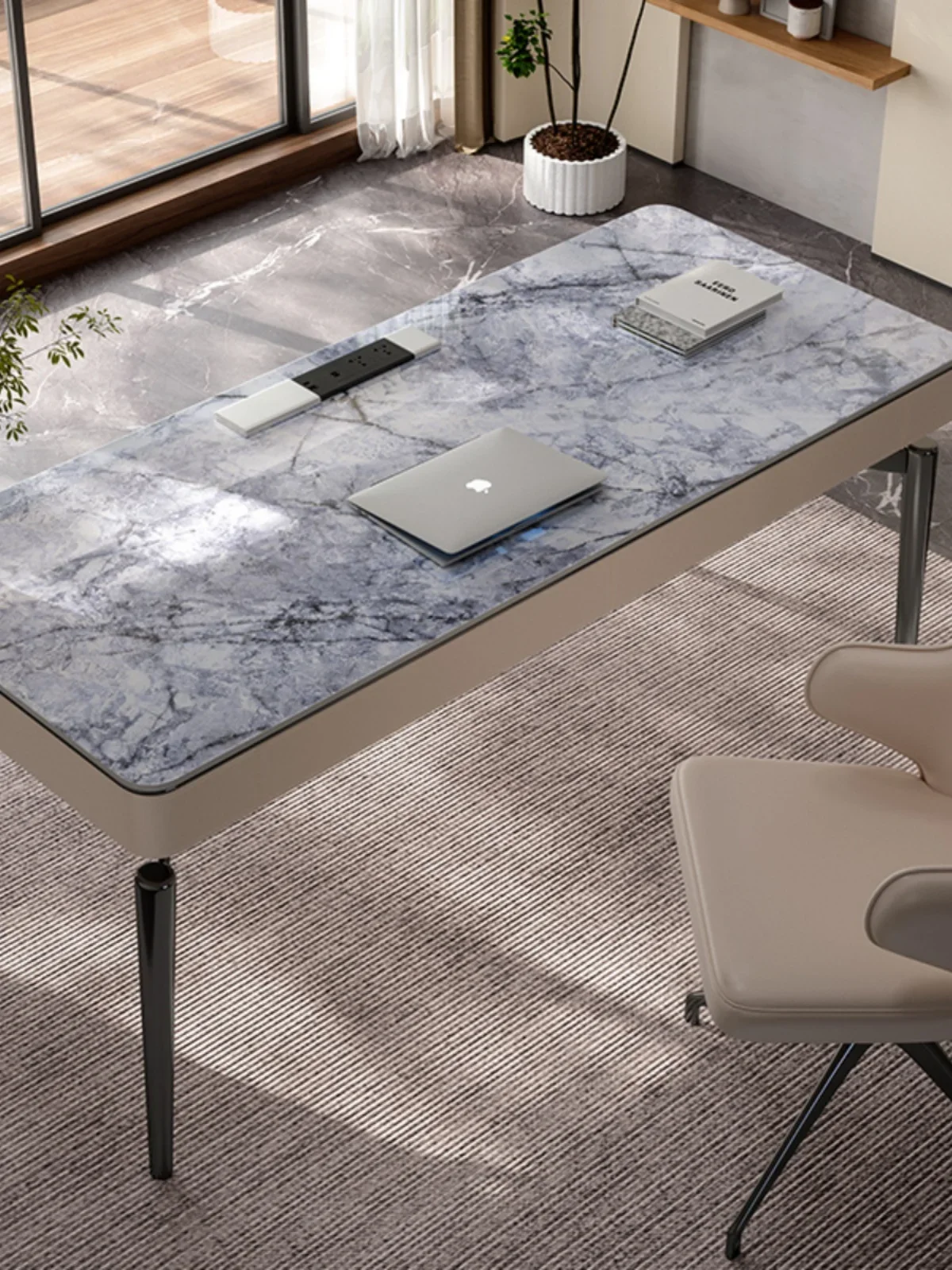 Italian Minimalist Home Study Light Luxury Computer Desk High-End Simple Writing Desk Consulting Stone Plate Office Desk