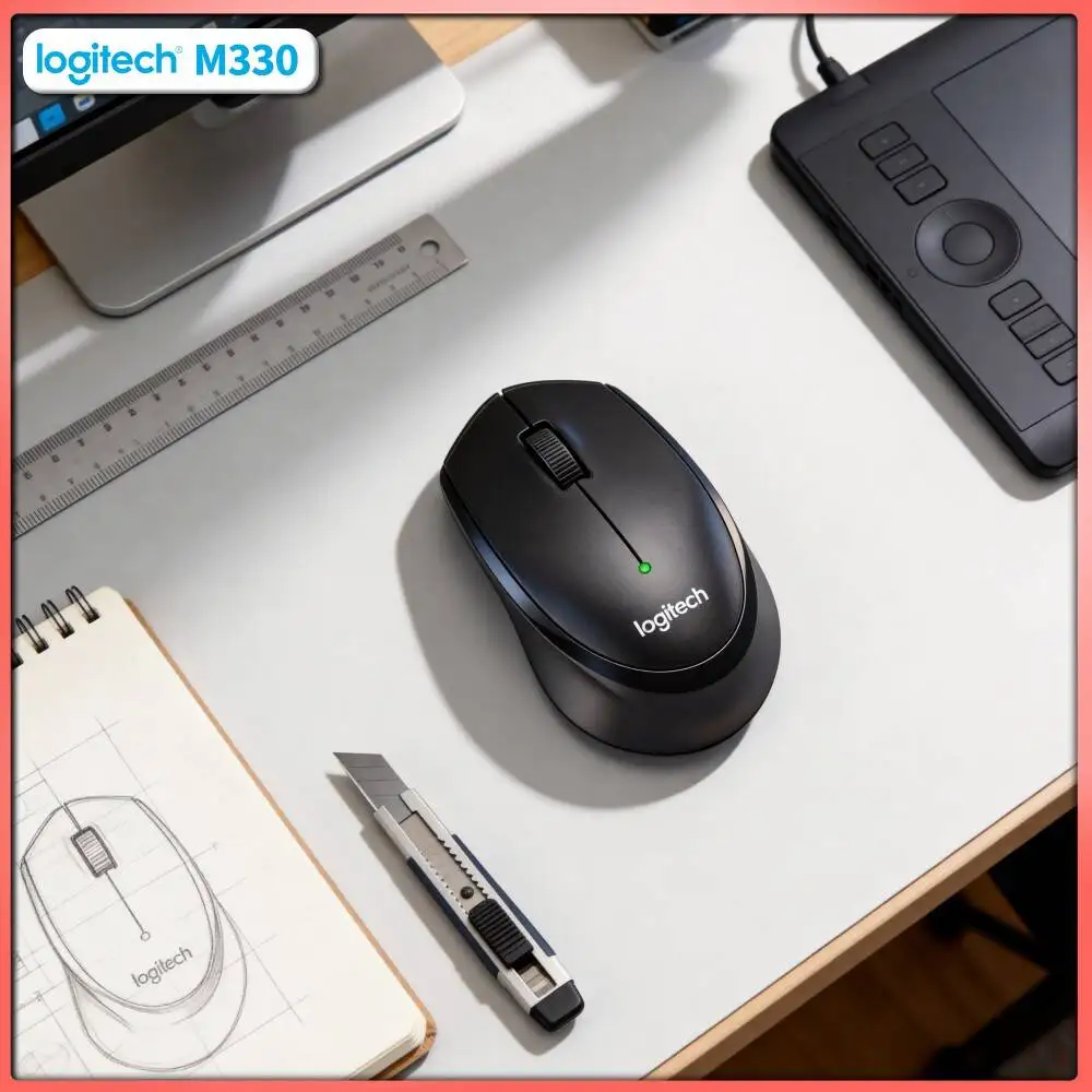 Logitech M330 Ergonomic Silent Wireless Mouse 2.4G USB Nano Receiver Variable Sensitivity for Office PC Laptop Mac Table Mat