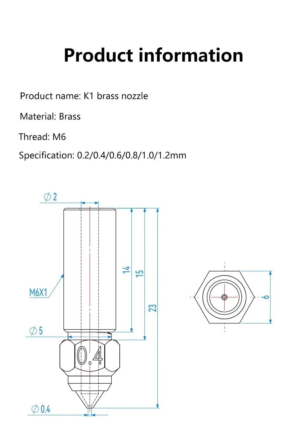 Creality K1/K1 Max Nozzle 1pcs Brass High-speed 3D Printer Nozzles 0.2/0.4/0.6/0.8/1.0/1.2mm Fit 1.75mm Filament for K1MAX CR-M4