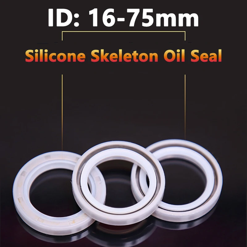 

1pc ID 16-75mm White Silicone Skeleton Oil Seal Shaft Lip Seal High Temperature Gasket Acid Resistance OD 26-95mm Thick 7-12mm