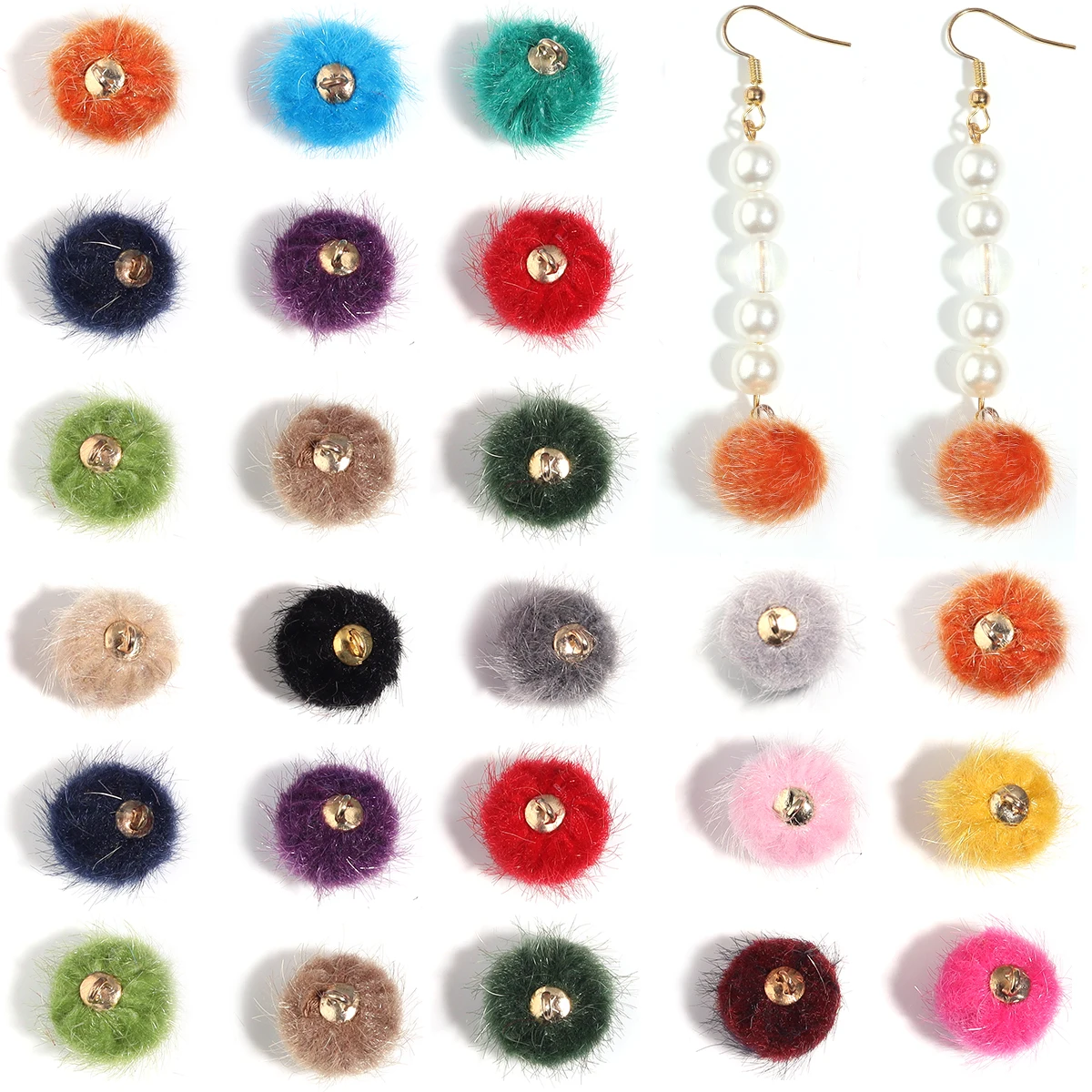 20pcs/lot 16mm Plush Fur Covered Ball Beads Charms Pompom Beads Pendant for DIY Necklace Earring Bracelet Jewelry Making Supplie