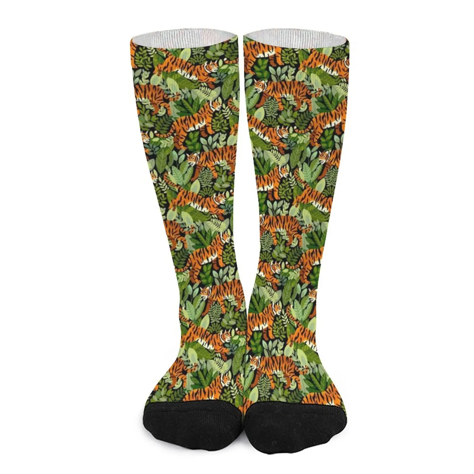 Bengal Tiger Socks Green Jungle Print Novelty Stockings Winter Non Skid Female Socks Comfortable Custom Running Socks