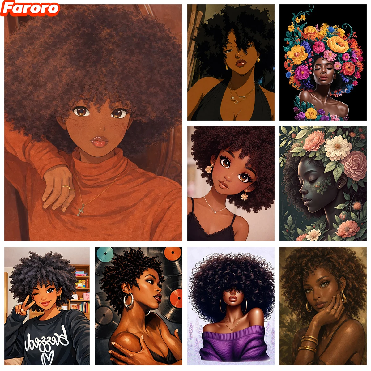 

Black Girl 5D Diamond Painting Afro Art Comic book woman DIY Diamond Embroidery Trends and Fashion Home Wall Decor