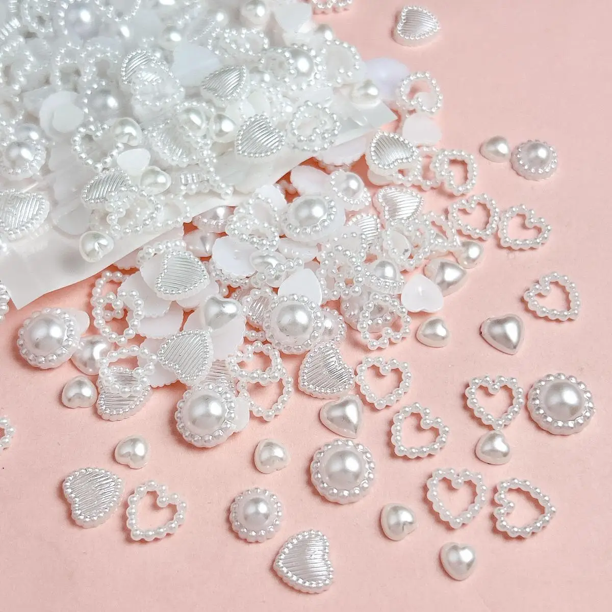 50 pièces minimaliste simulé perle coeur ongles breloques 3D couleur unie artificielle Flatback tournesol perle Nail Art décorations bricolage