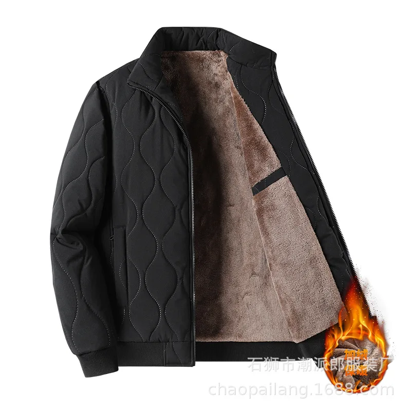 2026 Classic Explosion Middle-aged Dad Cotton-padded Clothes Autumn and Winter Piled Thickened Coats Stand-up Collar