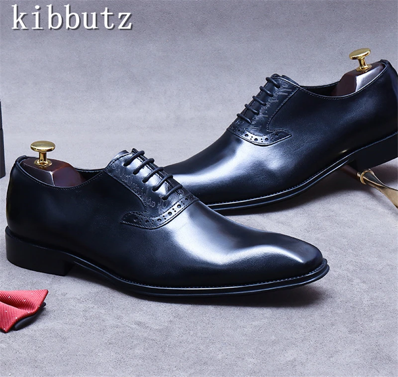 

Luxury Brand Men's Formal Shoes Genuine Leather Handmade Vintage Design Oxford Full Grain Real Leather Male Office Shoes