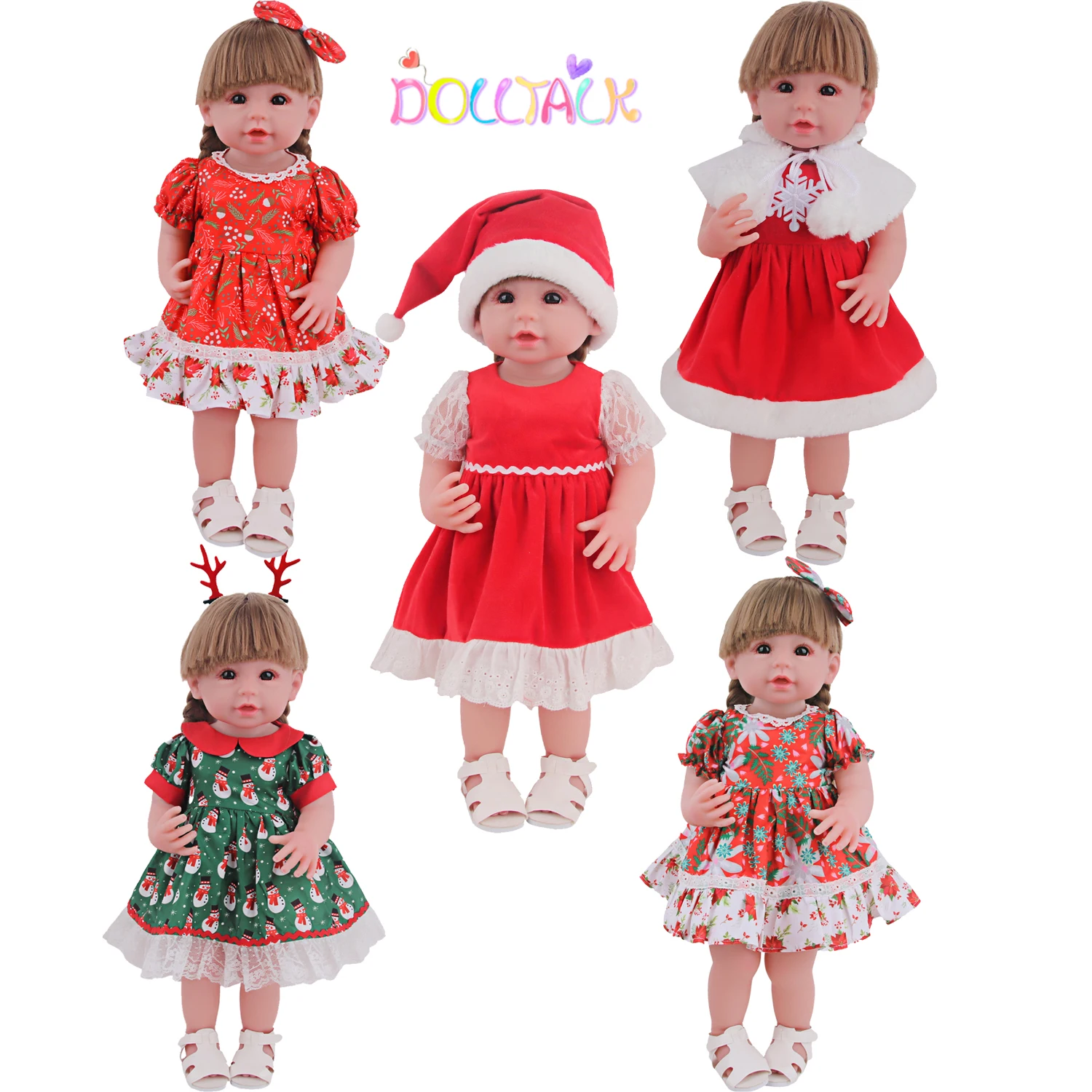 55cm Reborn Baby Doll Dress Christmas Doll Clothes Skirt For 22 Inch Reborn Girl Dolls Snowflakes, Leaves Dress For Newborn Doll