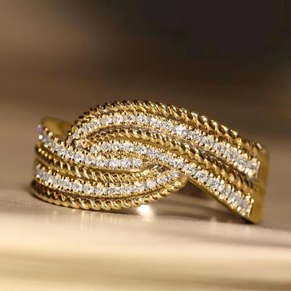 Super Flash High-Quality 5A Zircon Multi-layer Lines Cross Swinging Arm Rings for Women Luxury Temperament Finger Jewelry Gifts