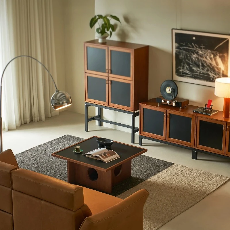 

Cave geometry coffee table |Space-time dialogue between slate and solid wood, medieval retro tone meets modern living philosophy