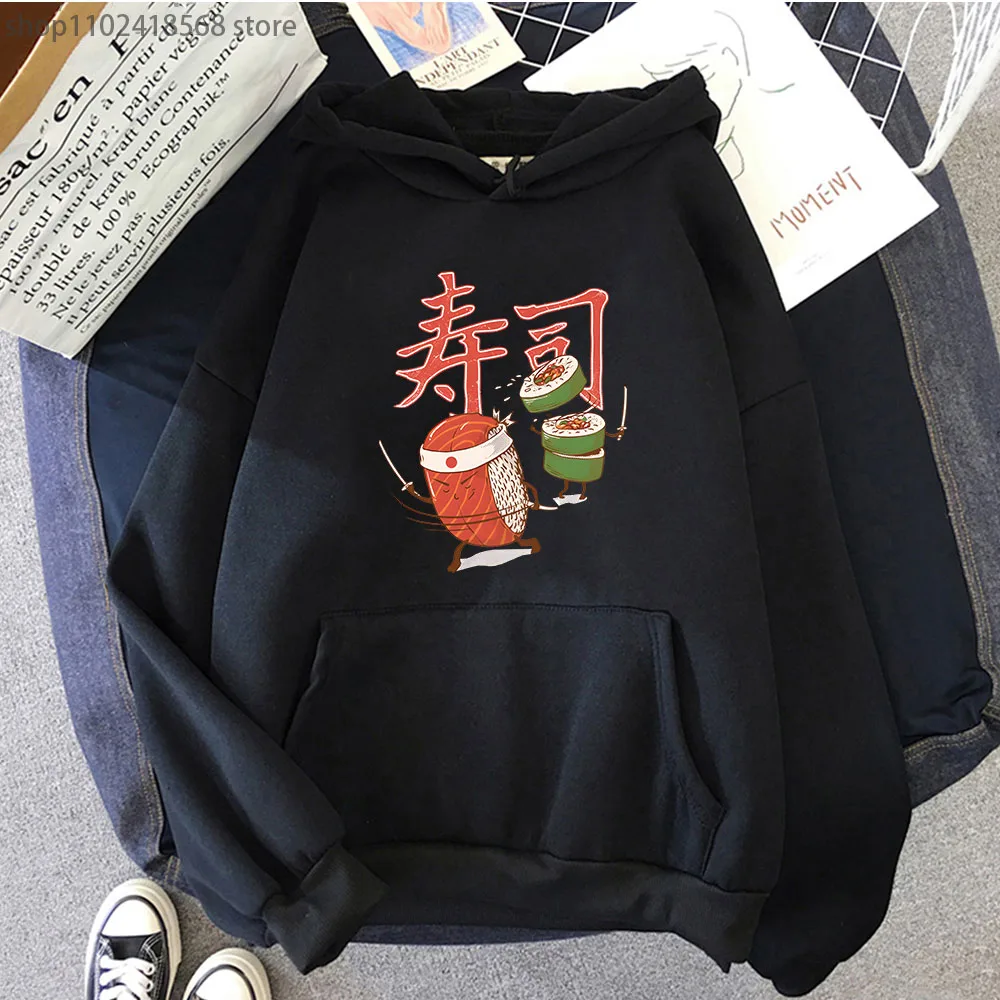 Sushi Warrior Print Hoodies Damen Kawaii Cartoon Grafik Sweatshirt Herrenbekleidung Langarm Fleece Pullover Y2k Sudadera Top