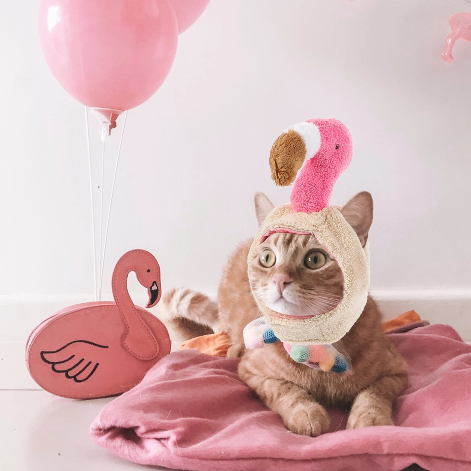 

Pet Flamingo Head Dogs Party Accessories Birthday Cat Headgear Cap Cosplay Hat Bow Tie