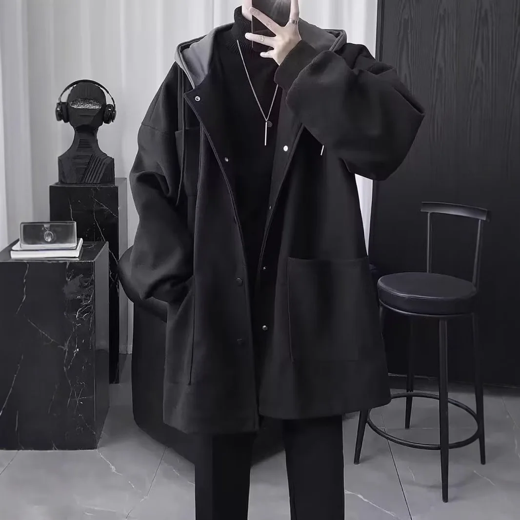 Autumn and Winter Men's Cool and Stylish Combination with Light Mature Style Medium Long Woolen Coat, Spring High-end Men's Hood