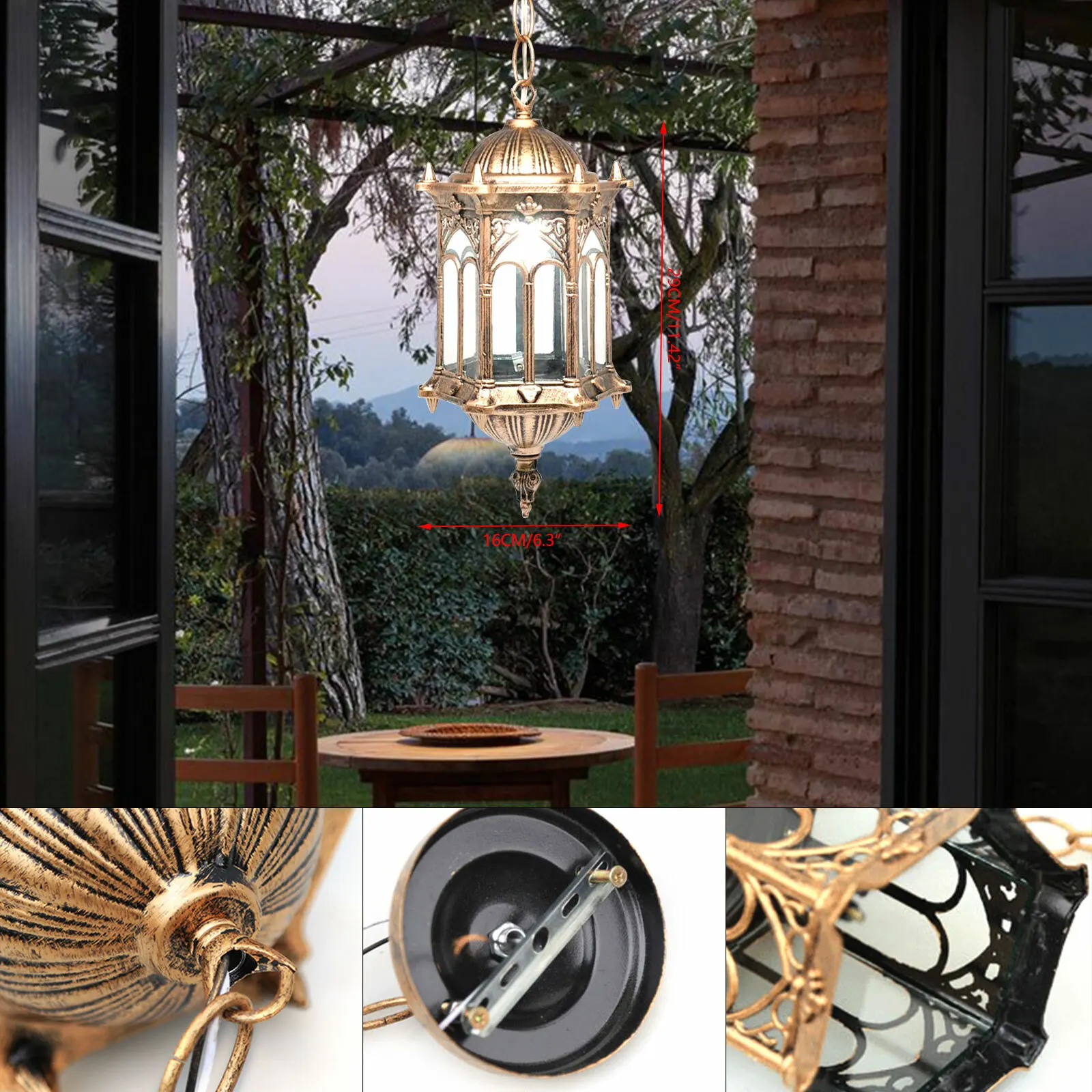 Retro Outdoor Pendant Light Vintage Lantern Yard Hanging Lamp Fixture Waterproof