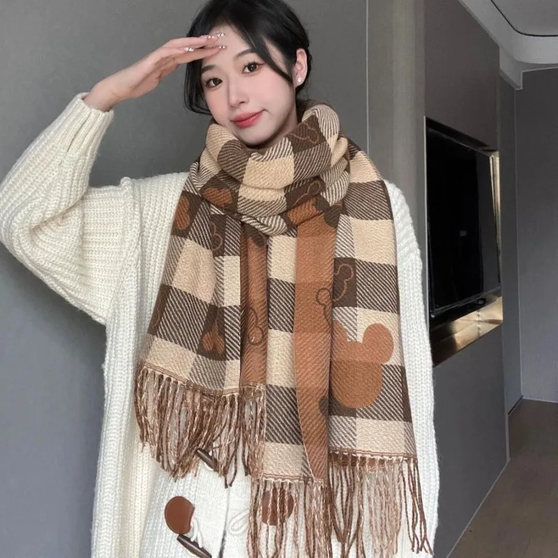 Sciarpa di Topolino carina Disney Cartoon per ragazze, alla moda e versatile per l'autunno e l'inverno, scialle casual caldo e antivento