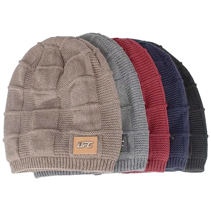 New Winter Warm Hat Men\'s Outdoor Wool Knitted Cap Plus Fleece Beanie Label Casual Knitted Hat Outdoor Windproof Warm Skull Cap