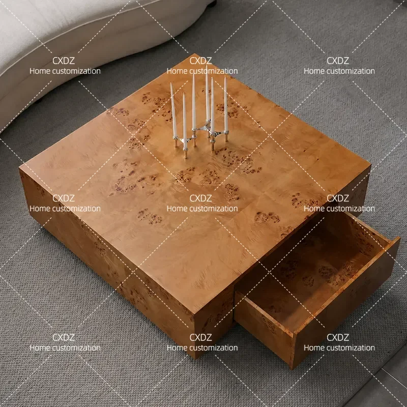Simple Square Coffee Table Solid Wood Tree Tumor Bark Nordic Old Money Style Villa Living Room Retro Tea Table Ancient Style