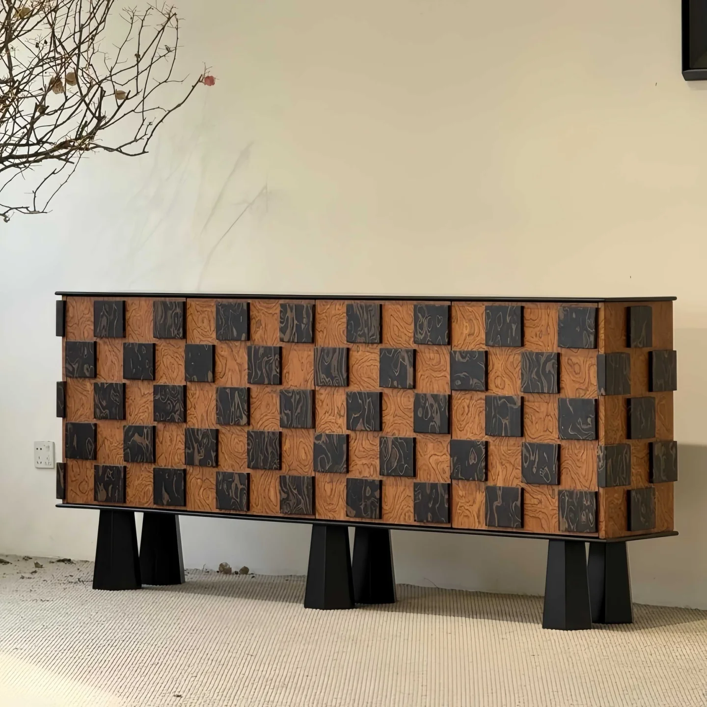 

✗x Modern Retro Style Solid Wood Sideboard Antique Household Living Room Locker with Customizable Homestay Chessboard Design*