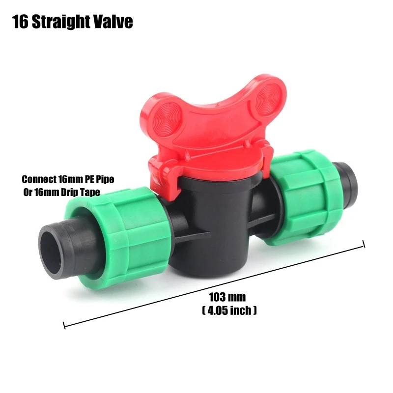 5Pcs/Lot 16mm Micro Irrigation Drip Tape Connectors Thread Locked Shut-Off Valve Elbow Tee Agricultural Drip Irrigation Fittings