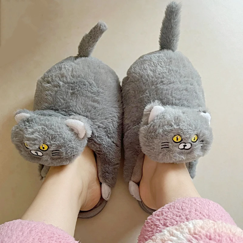 Neue schwarze flauschige Katzenpantoffeln für Damen, bezaubernde Tier-Schuhe, flauschige Hausschuhe, Damen-Winter-Plüsch-Mary-Jane-Slipper. – Detail 40