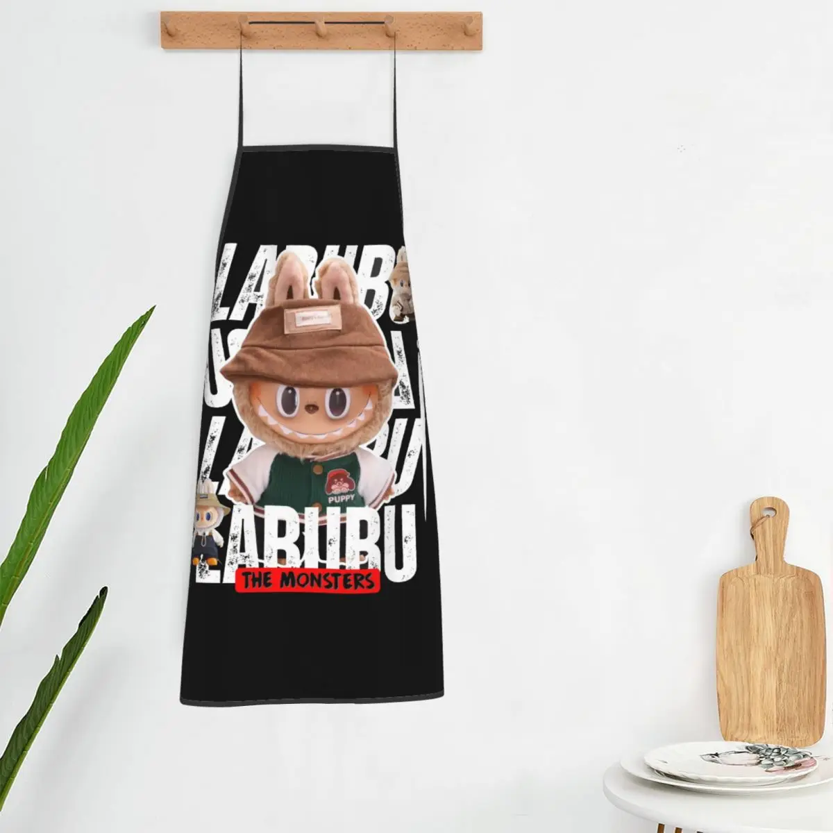 Custom L-Labubues Kawaii Toy Apron for Women Men Unisex Bib Kitchen Cooking Tablier Cuisine Chef Gardening