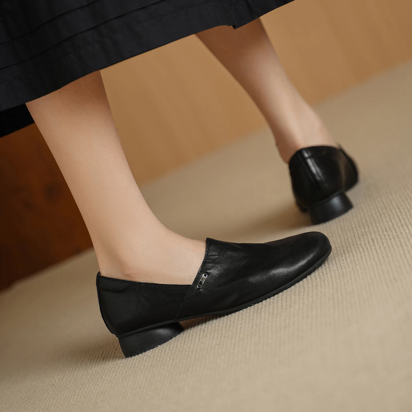 Women Spring Autumn Genuine Sheepskin Loafers Asymmetric Overlap Slip on Elastic Side Gore High Vamp Shoes Soft TPU Sole Pumps view 2