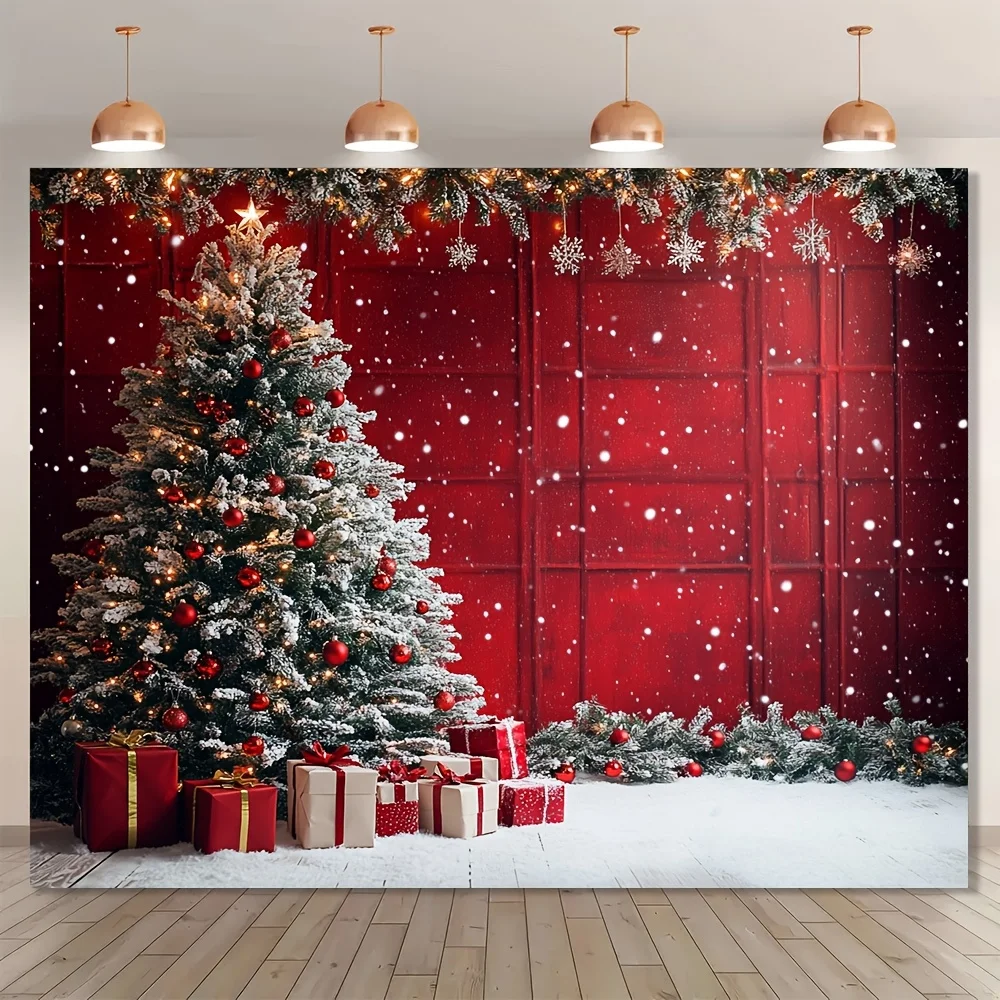 VIKAMA Rot-Gold-Weihnachtsbaum-Wandteppich, Wohnzimmer-Funktion, Wandbehang, Weihnachtsfeier, festliche Atmosphäre, Raumdekoration