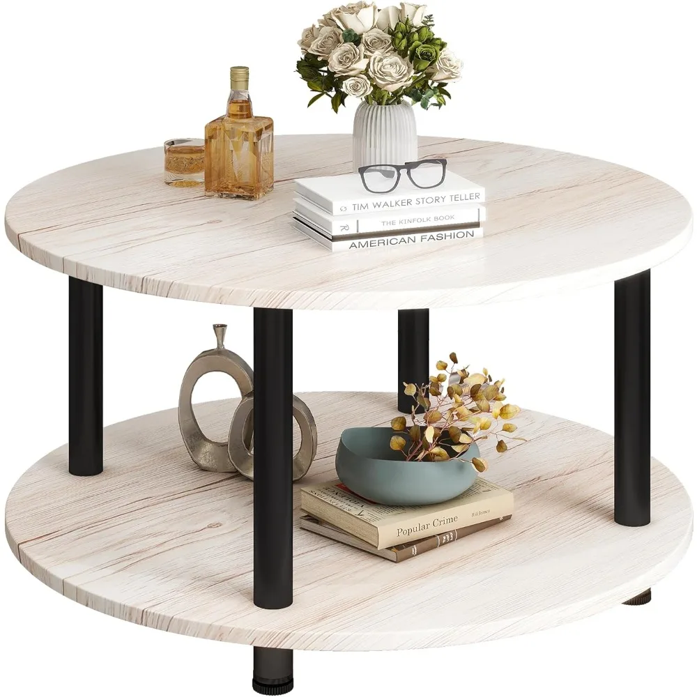 

2-Tier Small Circle Tea Table with Storage,Modern Center Accent Table with Metal Frame,Living Room