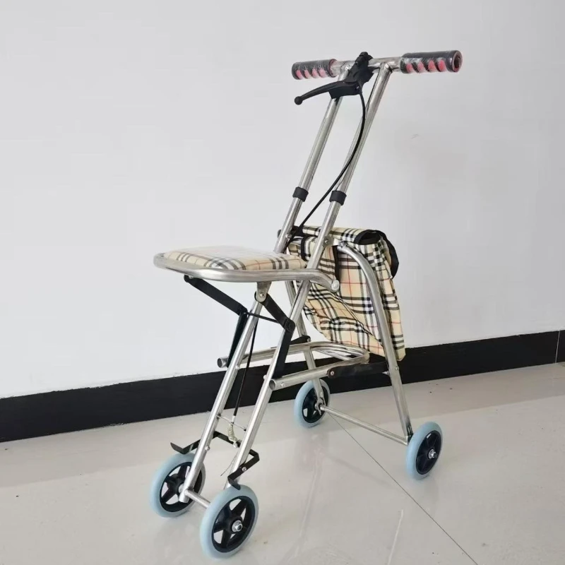

Four-wheeled portable elderly shopping trolley can sit folding elderly shopping cart with small trolley trailer