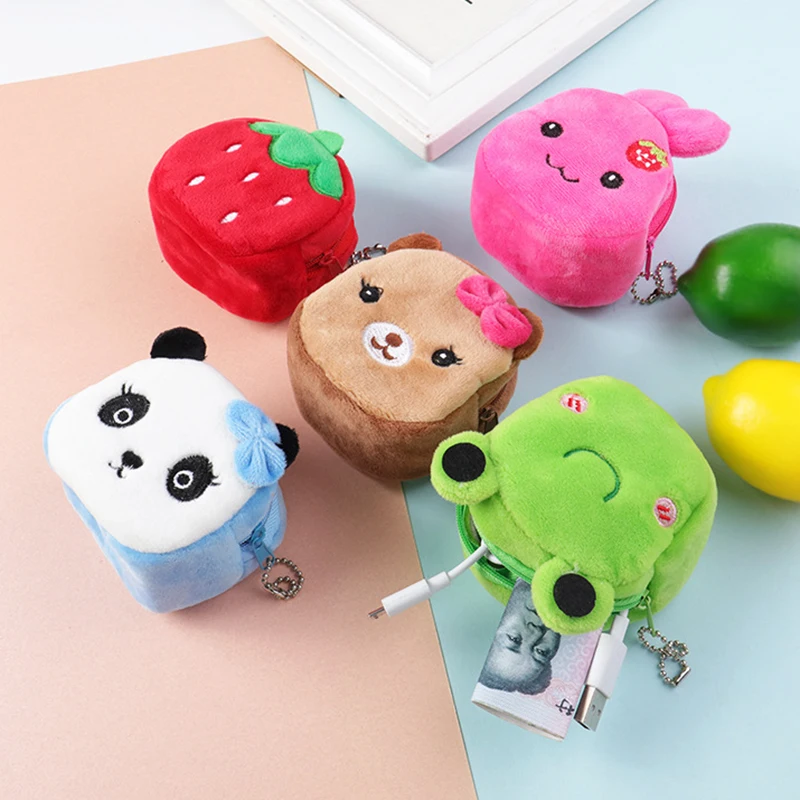 Portamonete in peluche con gatto carino animale creativo da donna Portamonete con cerniera panda Cuffie cablate USB Mini portachiavi Regali di compleanno per bambini