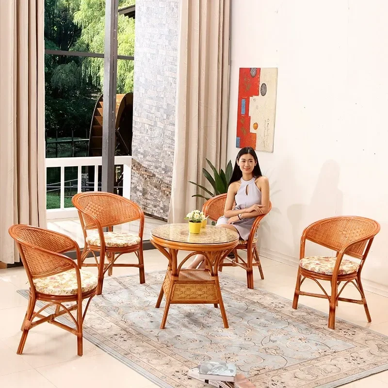 Rattan Chair Set 3 Piece Wicker Patio Furniture Balcony Single Seat with Small Tea Table Outdoor Leisure Backrest for Elderly