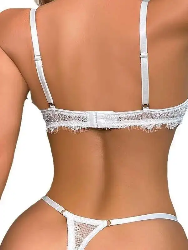 セクシーな花の刺繍レースメッシュビキニ背中の開いたディープ V サスペンダーノースリーブビキニ魅力的なエレガントな純粋な欲望カジュアル BGI0