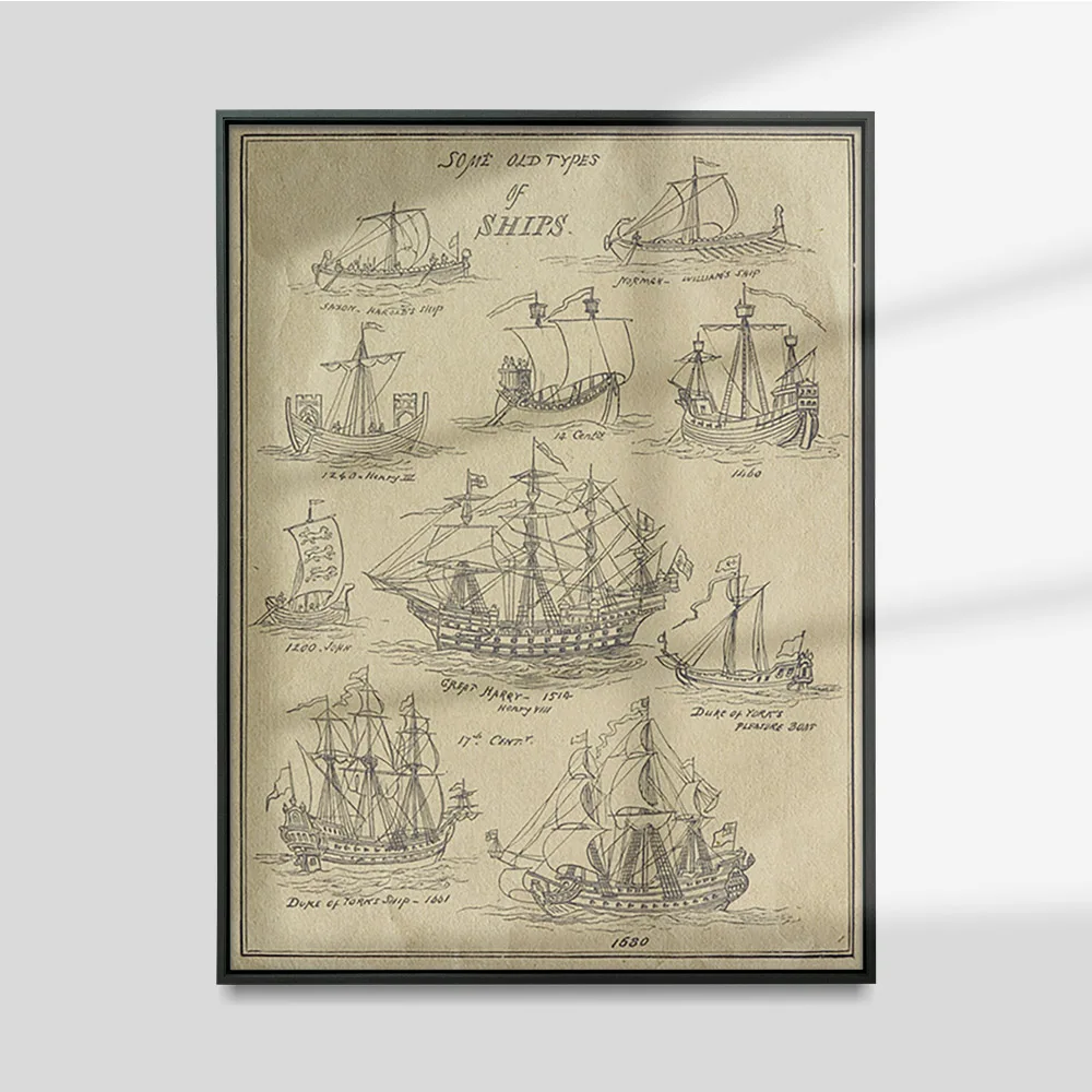 Póster de dibujo de diseño antiguo de barco, ilustración artística impresa antigua, pintura en lienzo, pegatinas de pared, decoración